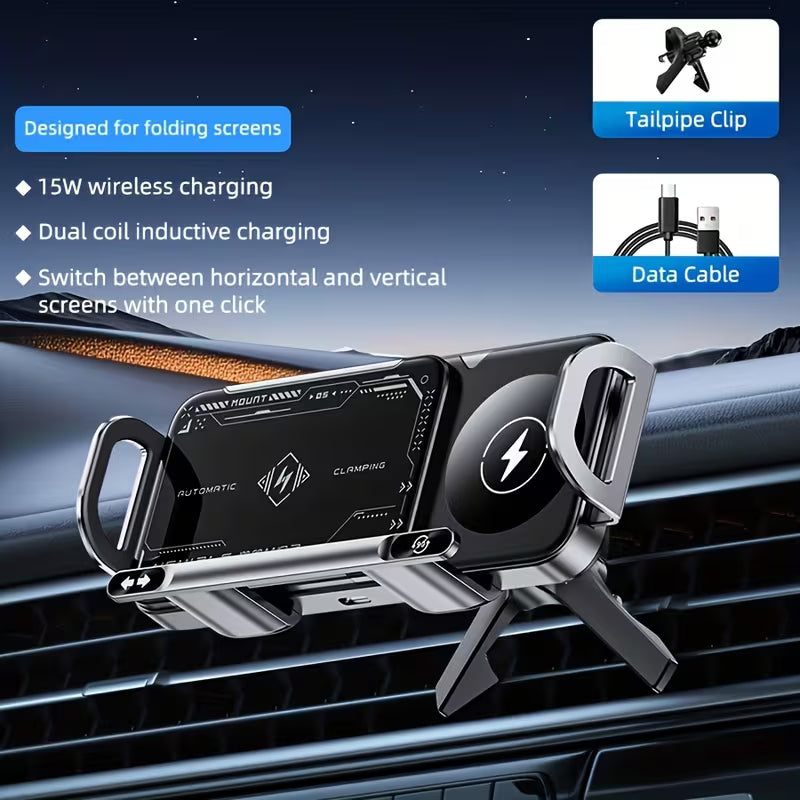 Wireless Charging Car Phone Mount – Auto Rotating 2-in-1 Fast Charger