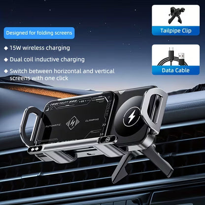 Wireless Charging Car Phone Mount – Auto Rotating 2-in-1 Fast Charger